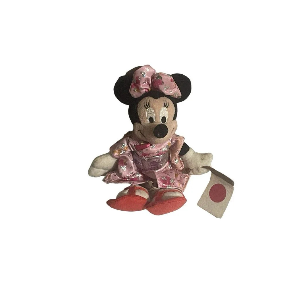 Tokyo Disney Parks Japan Minnie Pink Kimono And Japanese Flag Bean Bag Plush